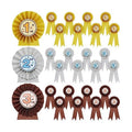 Juvale First Place Ribbons - 3.25-in Dia x 7.5-in, Gold, Silver & Bronze, Modern, 24-Pack - Peel & Stick Adhesive Polypropylene Rosettes - Field Day & Student Achievement Awards