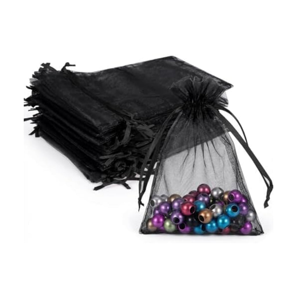 Wudygirl 100 PCS 5"x7" Organza Bags Black Gift Bags with Drawstring