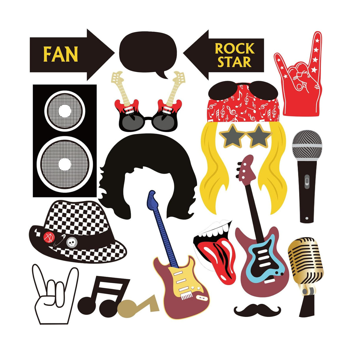 SUNBEAUTY 18 Pcs Rock and Roll Birthday Party Decorations Music Note Guitar Star Photo Booth Props Music Theme Party Supplies