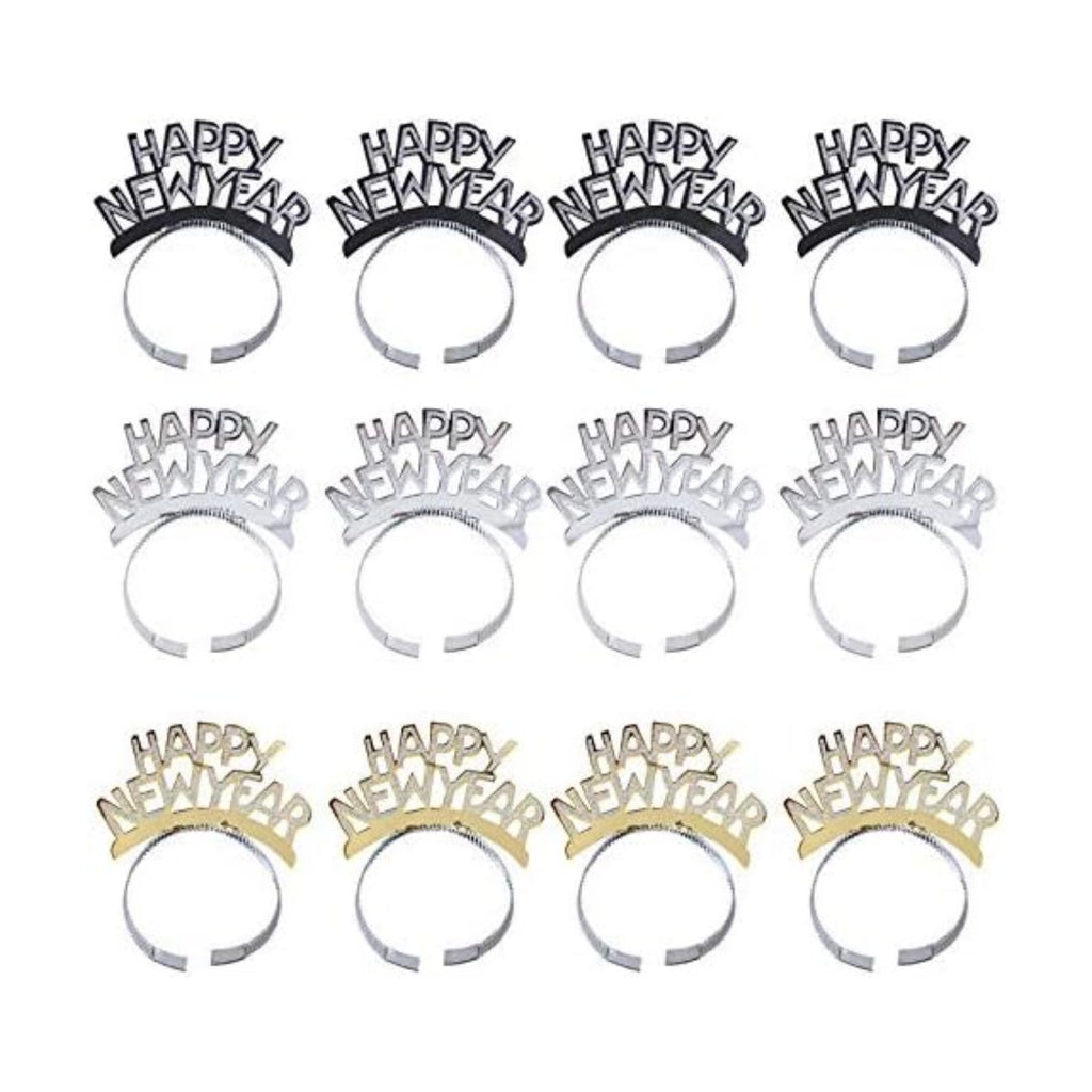Glitter Happy New Year Headband Tiara, 12Pcs New Years Eve Supplies