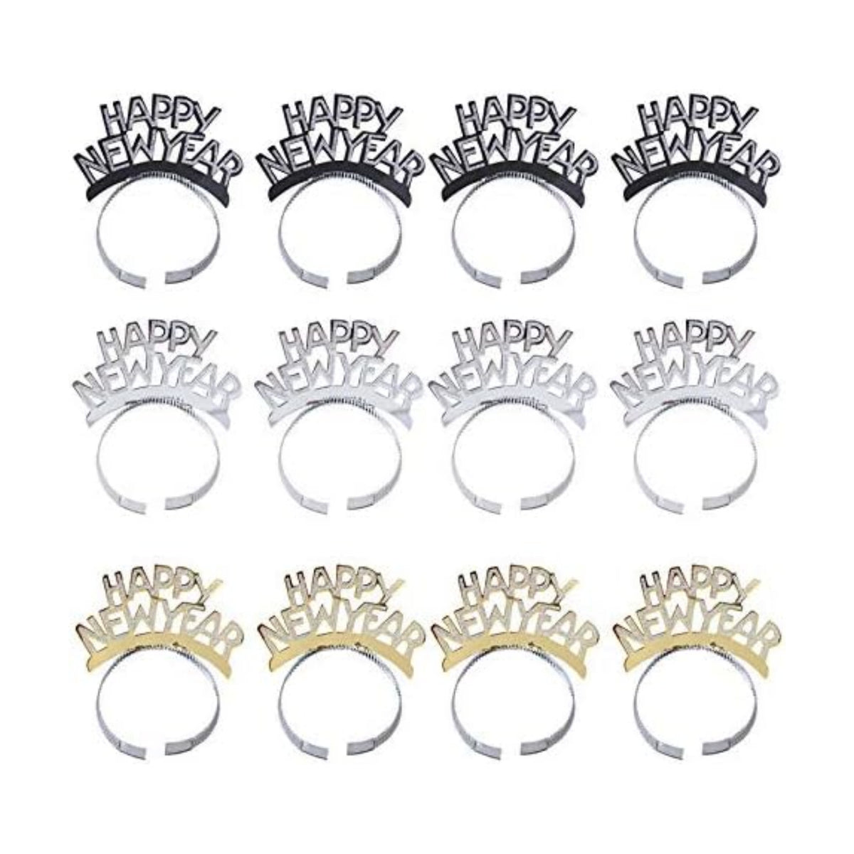 Glitter Happy New Year Headband Tiara, 12Pcs New Years Eve Supplies
