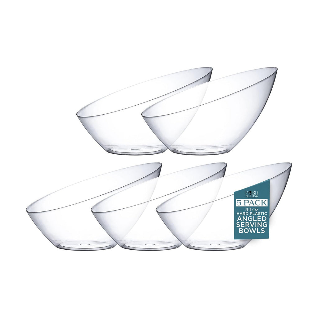 5 Pack Clear Angled Plastic Serving Bowl Disposable for Party Table 54oz
