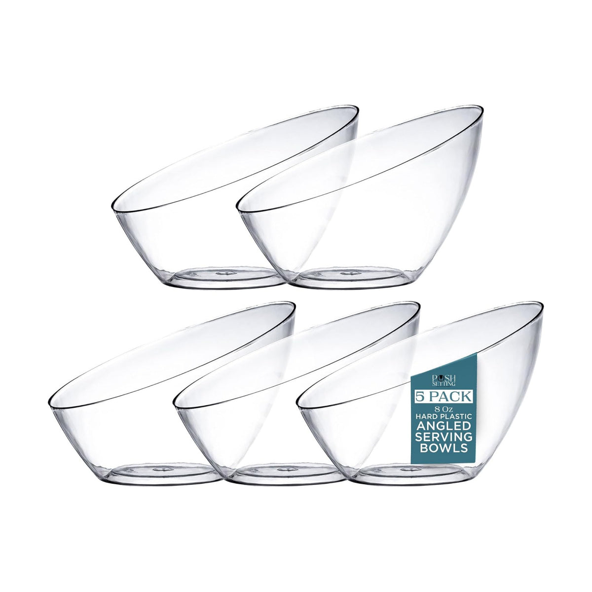 5 Pack Clear Angled Plastic Serving Bowls Disposable for Party Table 8oz