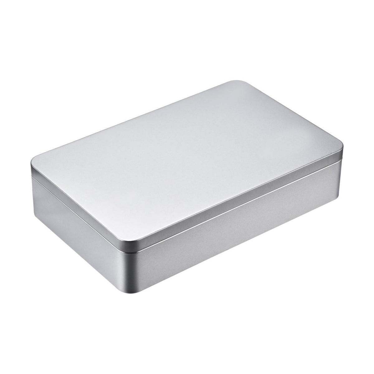 Hotop 8.5 x 5.3 x 1.9 Inch Metal Tins with Lid Storage Box, Silver, 1 Pack