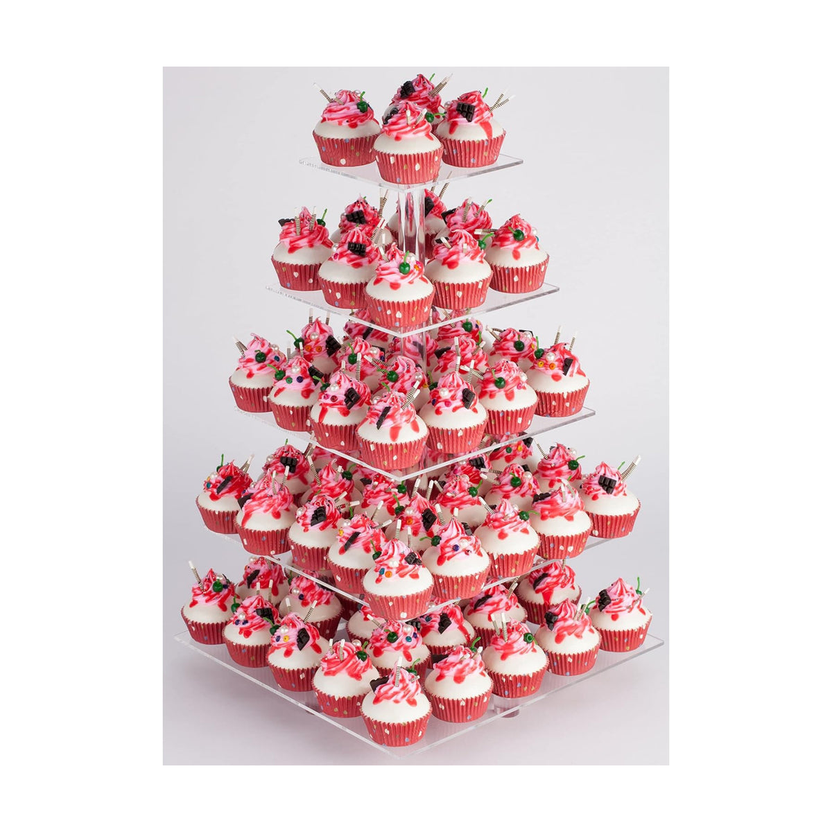 YestBuy Cupcake Stand, 5 Tier Square Cupcake Tree Tower, Clear Cupcake Holder, Pastry Display Rack for Party, Wedding, Baby Shower