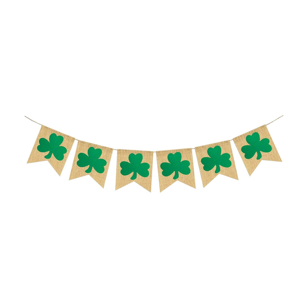 Partyprops Rustic Shamrock Garland | Burlap Shamrock Garland Banner | St. Patricks Day Decorations | Burlap Clover Garland Banner | Irish Day Celebration Decor