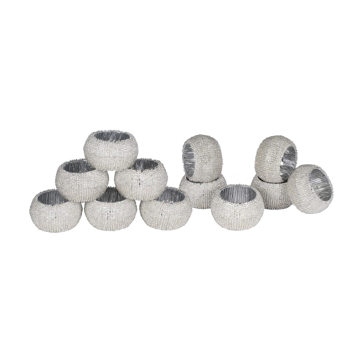 Lightnpro Beaded Napkin Ring Set of 12 - Elegant Decorative Napkin Holder for Dining Table Decor, Weddings, Banquets, Birthday Parties, Thanksgiving, Special Occasion, Holiday & Everyday Use - Silver