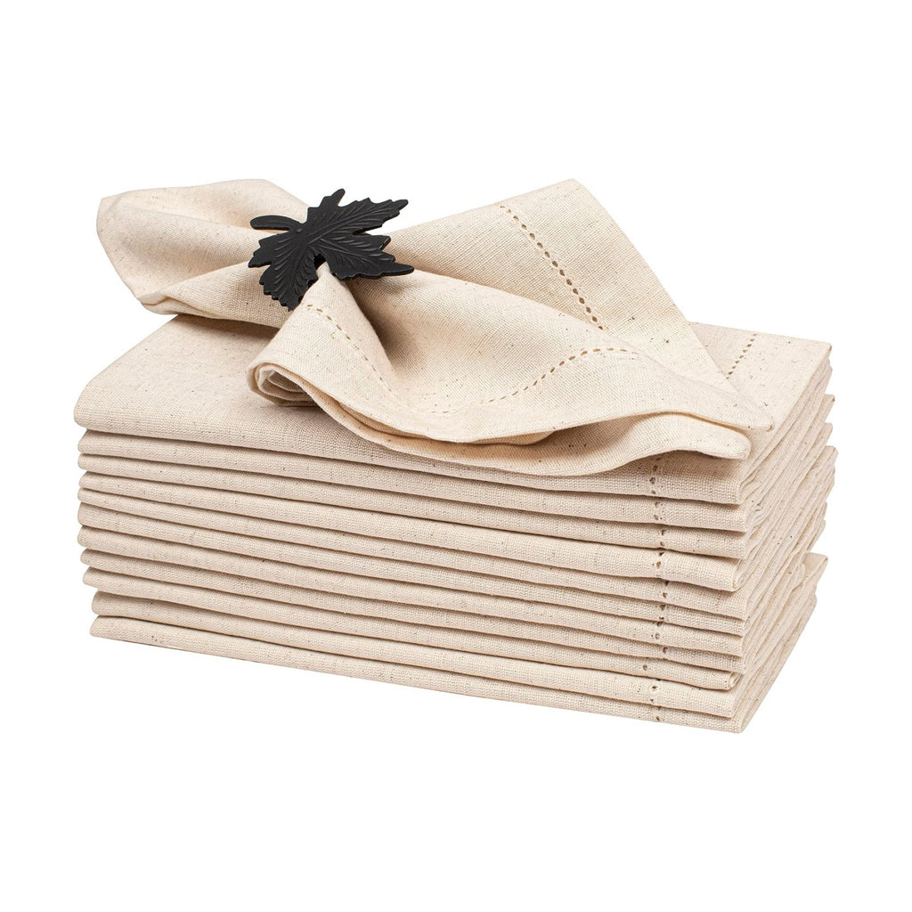 Lightnpro Flax Linen Napkins Set of 12 – Hemstitched Dinner Cloth Napkins, Washable and Reusable Natural Flax Napkins for Dining, Parties, Weddings, Holiday & Everyday Use – 18x18 Inch Natural Color