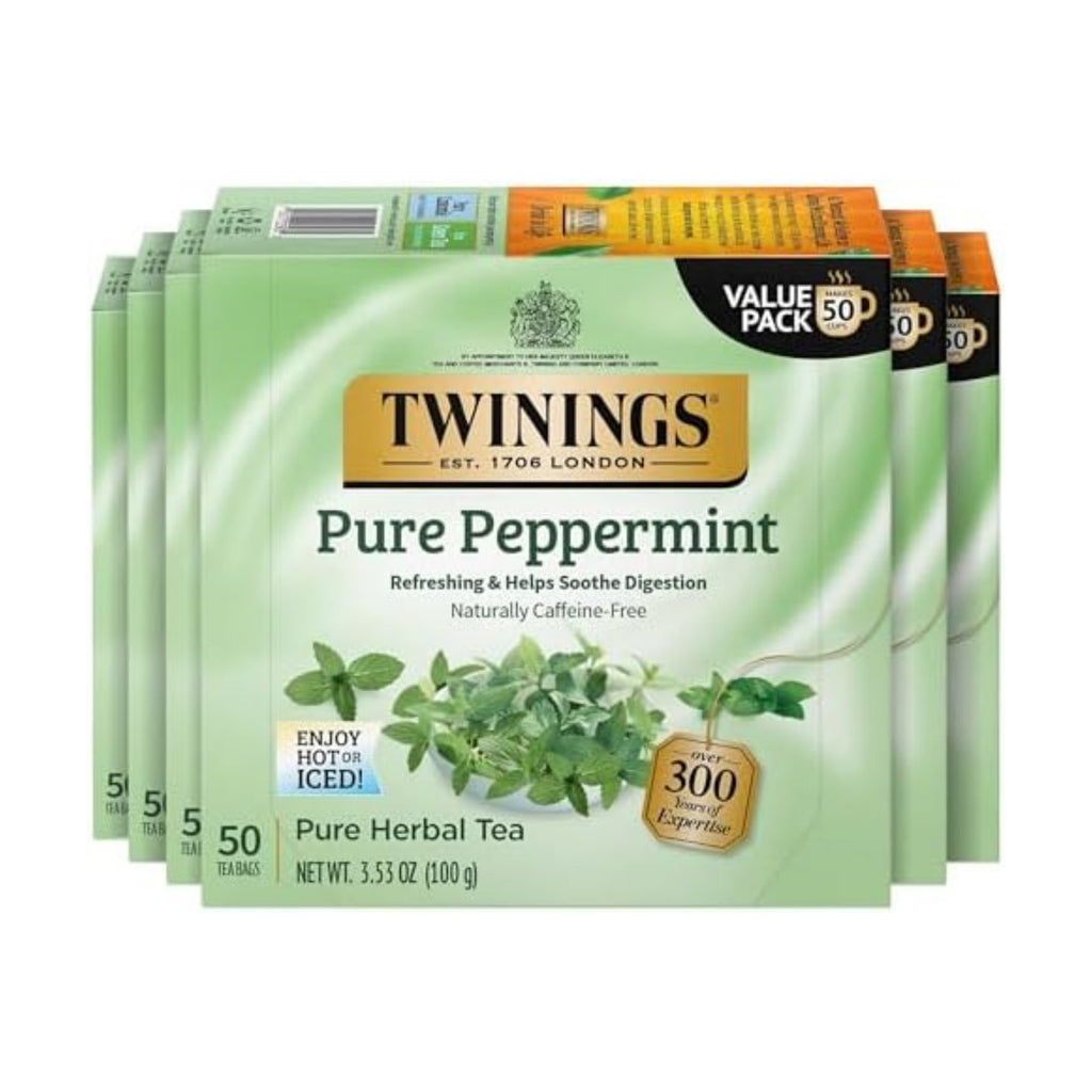Twinings Pure Peppermint Herbal Tea Individually Wrapped Bags, 50 Count (Pack of 6), Fresh Minty Flavour, Naturally Caffeine-Free, Enjoy Hot or Iced, 300 Teabags