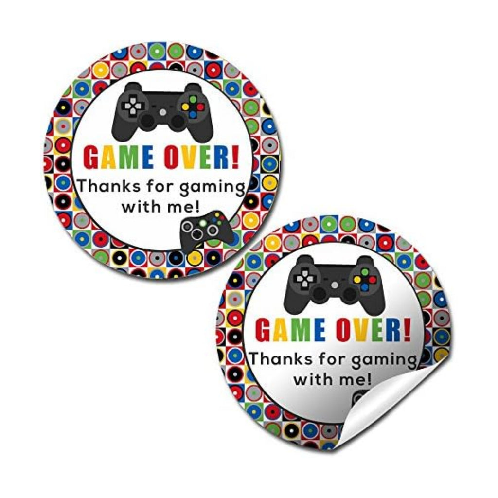 Video Game Thank You Stickers, 40 Pack 2-Inch Game Over Gamer Labels for Birthday Party Favors, Goodie Bags & Envelope Seals, Made in USA by Amanda Creation