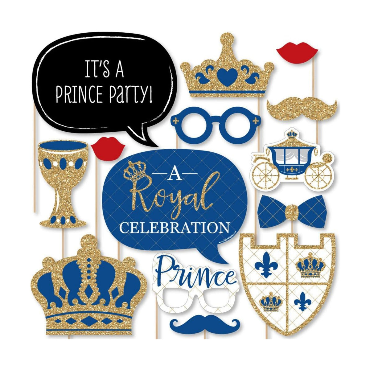 Royal Prince Charming Photo Booth Prop Kit, DIY Cardstock Props - 20pc