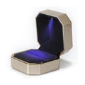 Luxury Ring Box, Square Velvet Wedding Ring Case Jewelry Gift Box with LED Light for Proposal Engagement Wedding, Gold