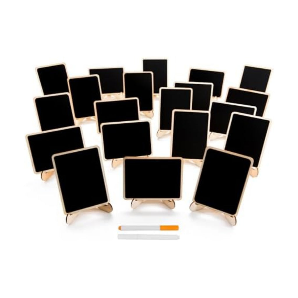 DSTELIN 20 Pack Wood Mini Chalkboards Signs with Support Easels, Place Cards, Small Rectangle Chalkboards Blackboard for Weddings, Birthday Parties, Message Board Signs and Event Decorations