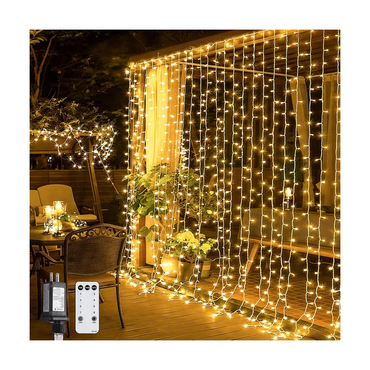 JMEXSUSS 300 LED Remote Control Curtain Lights, Plug in Fairy Curtain Lights Outdoor, Window Wall Hanging String Lights for Bedroom Indoor Dorm Backdrop Wedding Party Patio Christmas Decor, Warm White