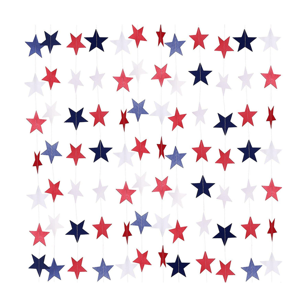 TecUnite 52.5Ft Patriotic Star Streamer Garland, Red White Blue 4th of July