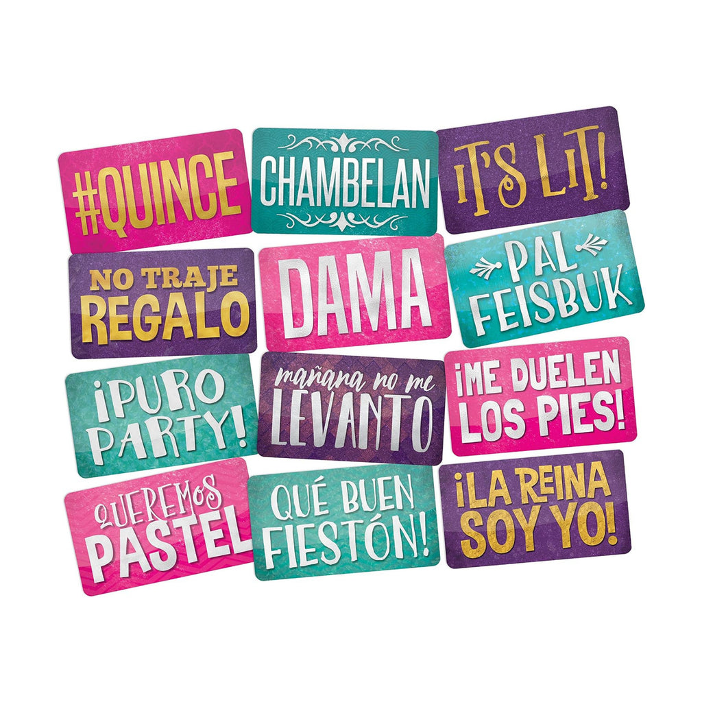 Quinceanera Photo Booth Props Kit by King Props | 40 Piece Teal Gold Mis Quince Anos Party Decorations | Sweet 16 Photo Booth Accessories