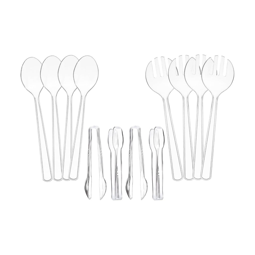 Set of 12 Heavy Duty Disposable Plastic Serving Utensils! 10” Spoons & Forks and 6-1/2” Tongs