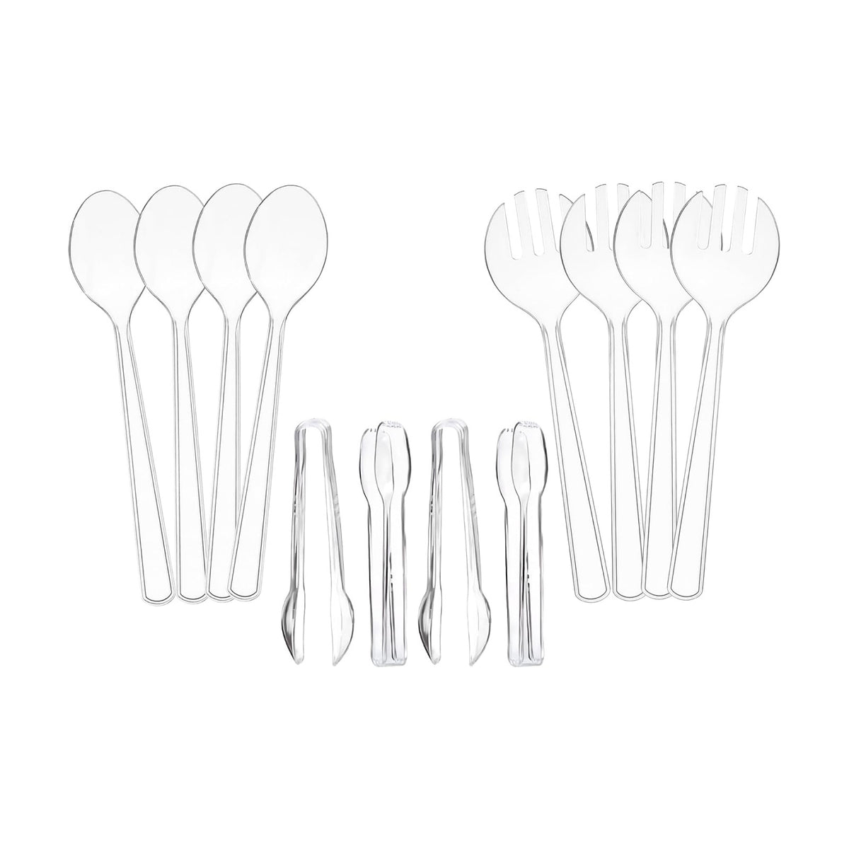 Set of 12 Heavy Duty Disposable Plastic Serving Utensils! 10” Spoons & Forks and 6-1/2” Tongs