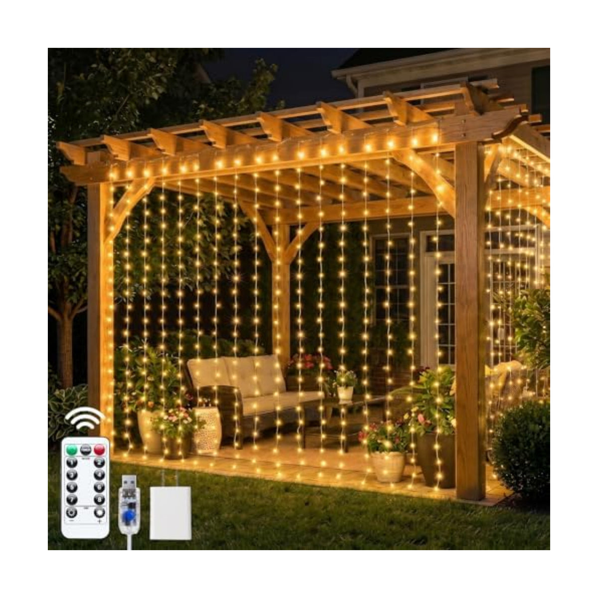 Brightown 600 LED Curtain Lights, 20 FT Plug in Fairy Lights for Bedroom, 8 Lighting Modes, Christmas String Lights for Window Wall Wedding Party Birthday Christmas Decorations, Warm White
