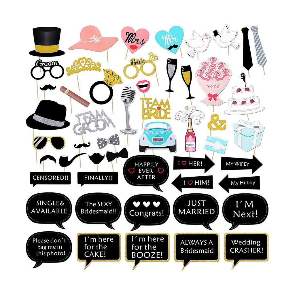 Kotbs 52pcs Wedding Photo Booth Props for Bridal Shower & Engagement Party
