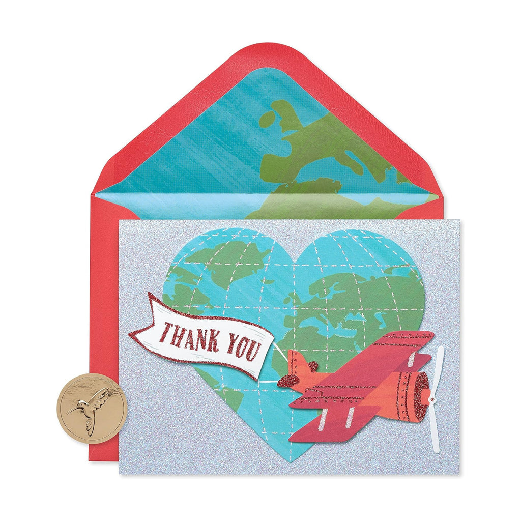 Papyrus Thank You Cards with Envelopes, Globe and Plane with Glitter (8-Count)