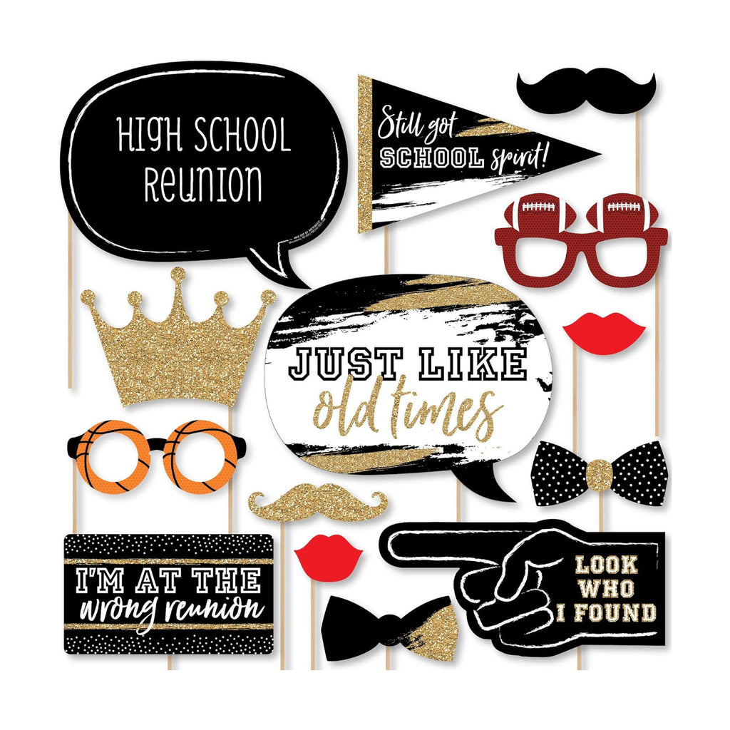 Class Reunion - Black & Gold Photo Booth Prop Kit, DIY Props - 20pc