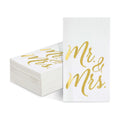 Juvale Wedding Napkins Mr & Mrs - 4 x 8 In, 3-Ply White & Gold, 50 Count - Disposable Bridal Shower & Reception Beverage Napkins