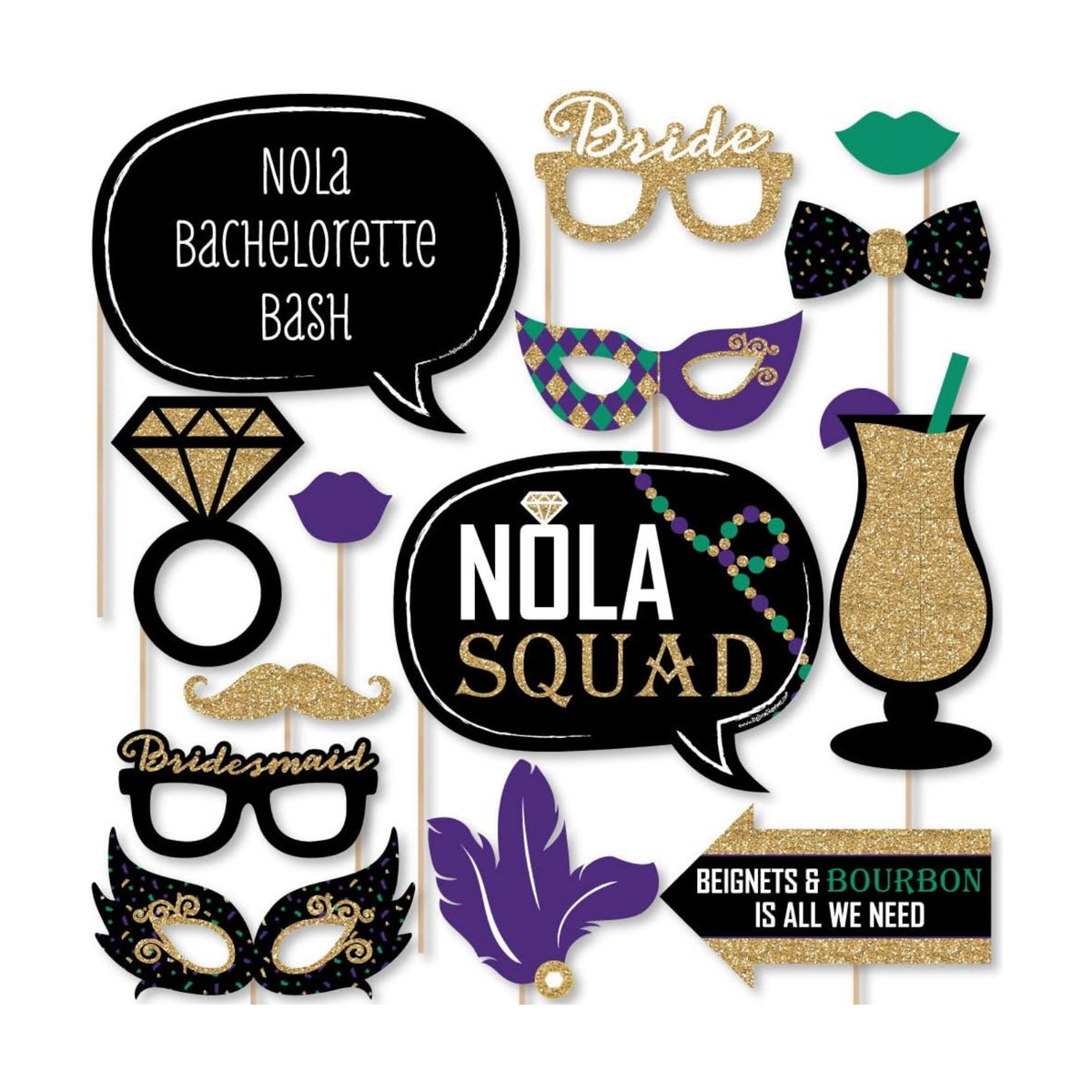Nola Bridal Shower Photo Booth Prop Kit, DIY Cardstock Props - 20pc
