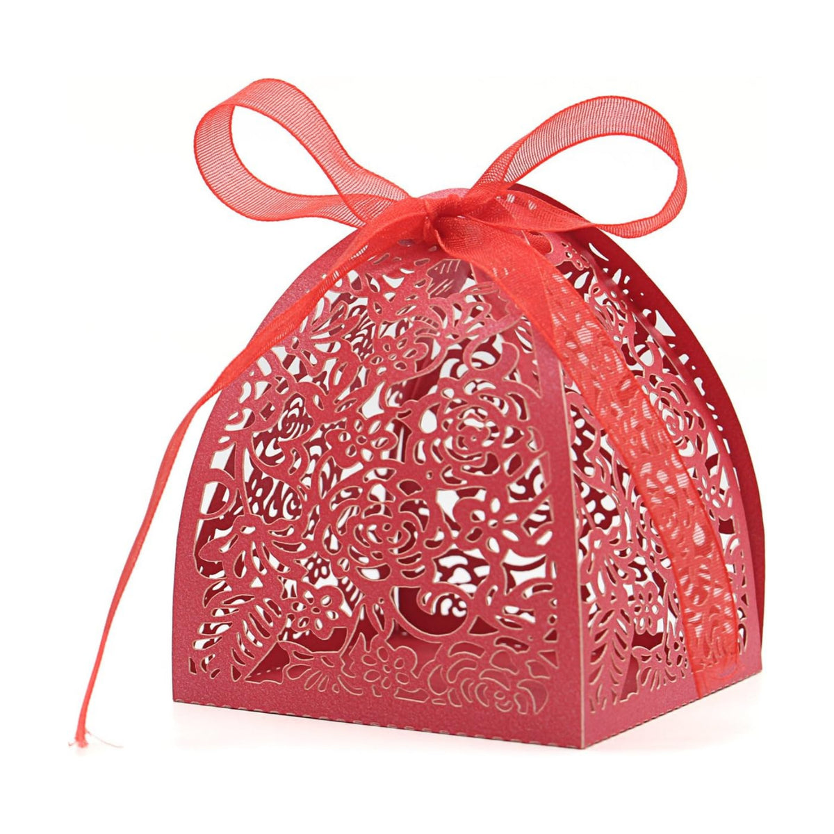 KPOSIYA Pack of 70 Laser Cut Rose Candy Boxes, Favor Boxes 2.5"x 2.5"x 3.1", Gift Boxes Bridal Shower Anniverary Birthday Party Wedding Favor (Red)