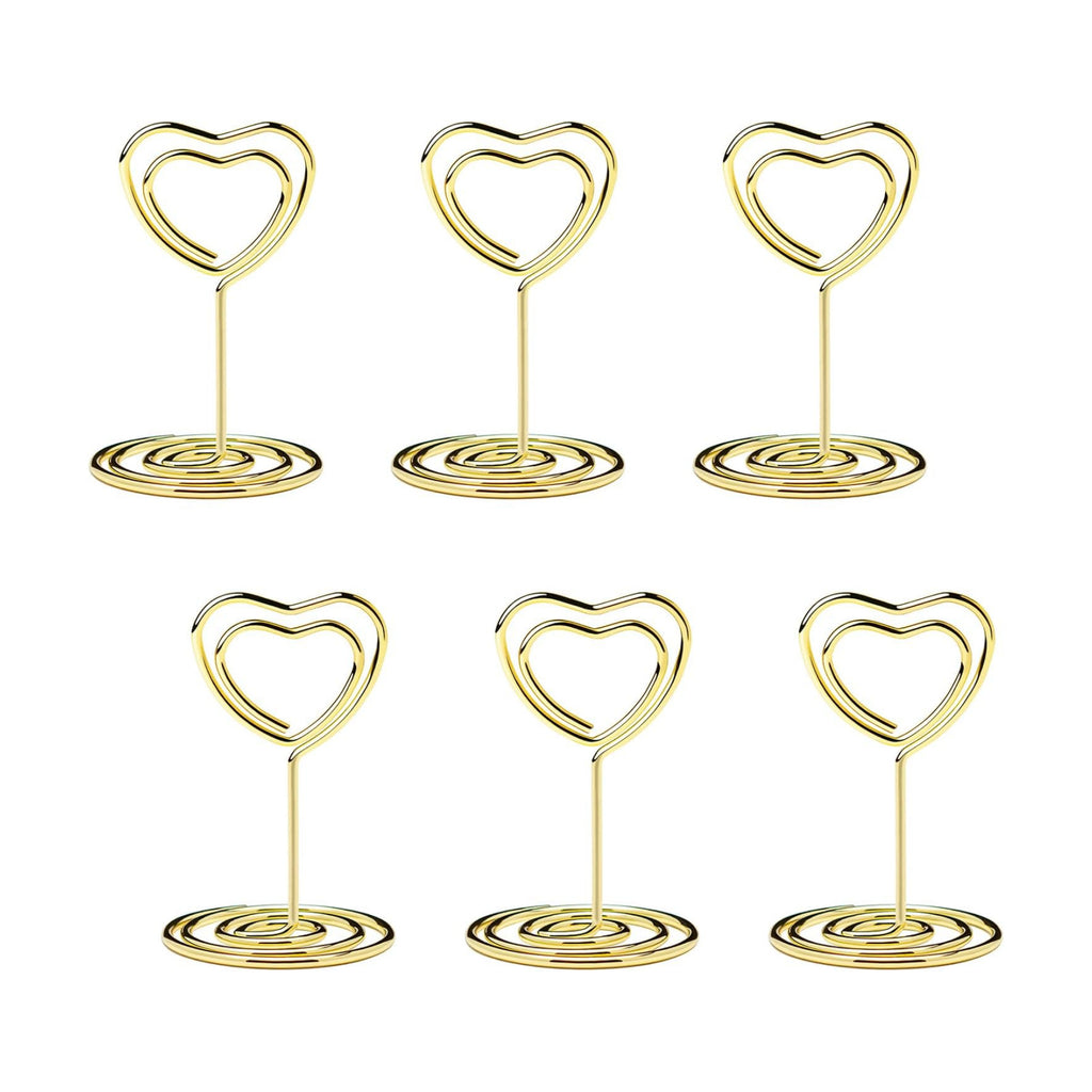 20PCS Mini Table Number Holders, Heart Shaped Place Card Holder, Premium Photo Holders for Tables, Table Sign Holders Card Stands Menu Clips for Wedding Valentine's Day Table Decor, Gold