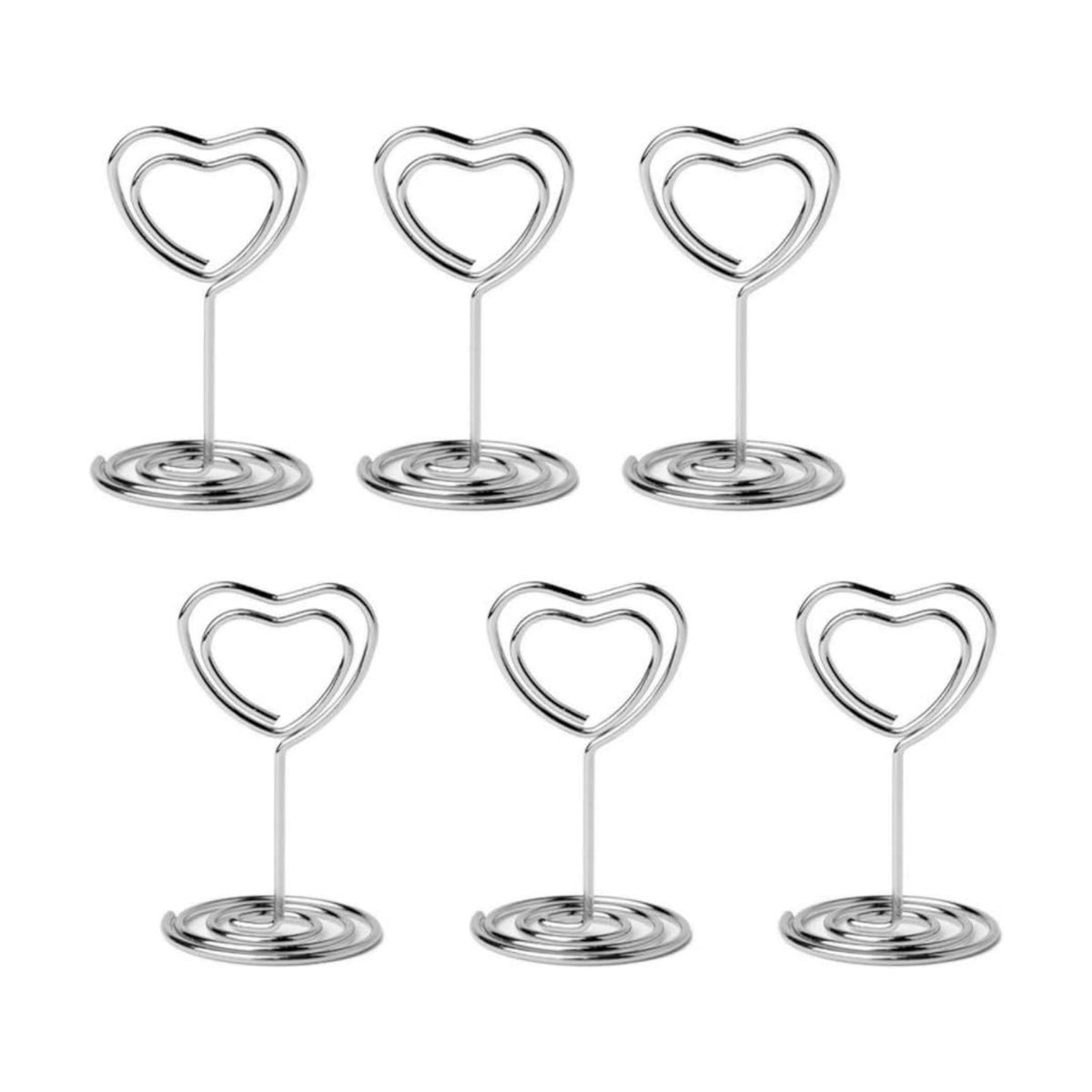 Jofefe 20pcs Mini Place Card Holder, Table Number Holders, Table Card Holders, Table Number Stands, Wire Table Picture Photo Holder Menu Clips for Wedding Favors with Heart Shaped (Silver)
