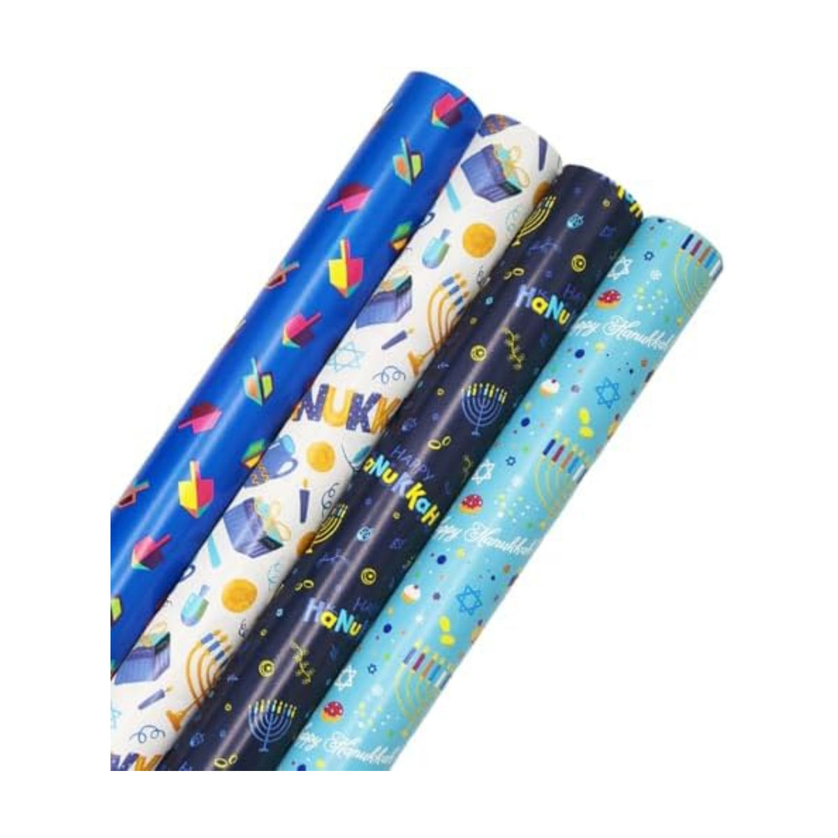 The Dreidel Company Happy Hanukkah Gift-Wrap Chanukah 17.5" Inches X 180" Inches .15' Feet Each Roll, 4 Roll Variety Pack