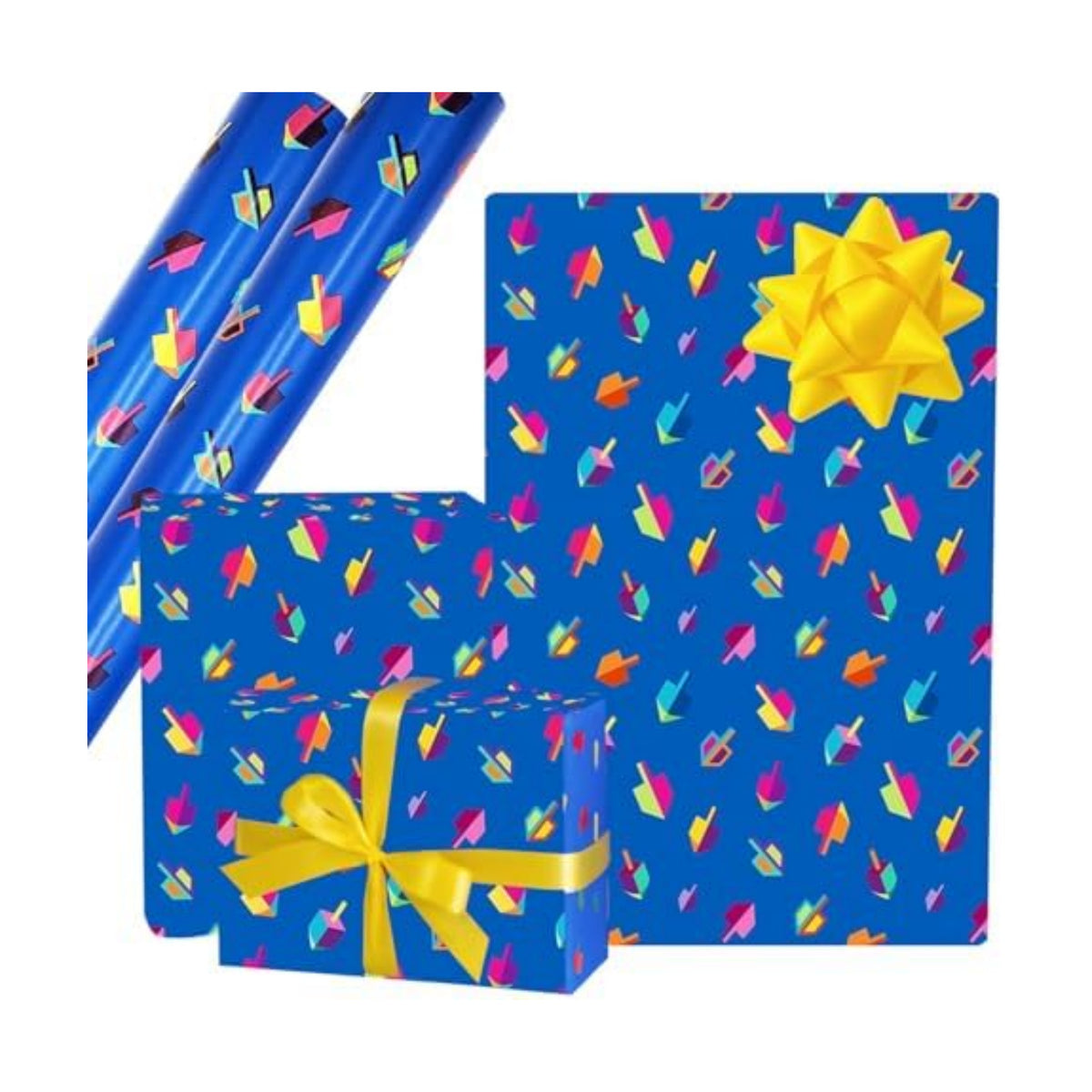 Happy Hanukkah Gift Wrap Chanuka - Dreidel Design 17.5" IN. X 180" IN. Each (Pack of 2 Rolls)
