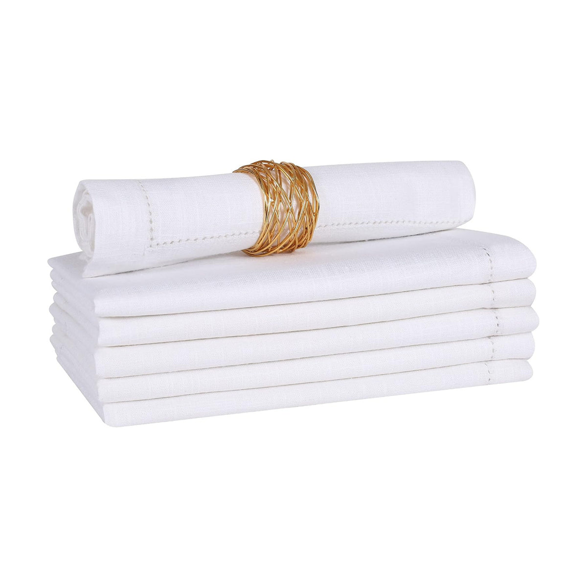 Lightnpro White Hemstitched Cotton Napkins, 18x18 Inch, Set of 6