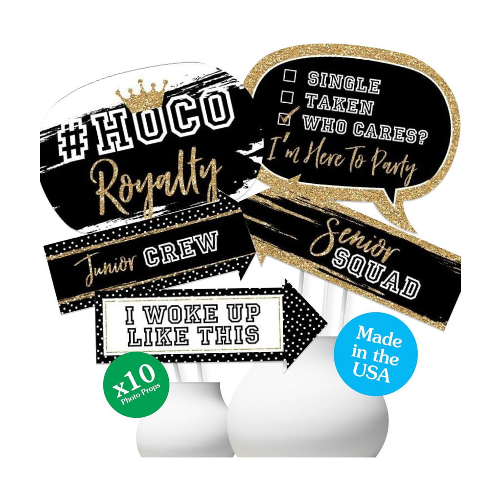 Funny Homecoming Dance Photo Booth Prop Kit, DIY Setup - 10pc