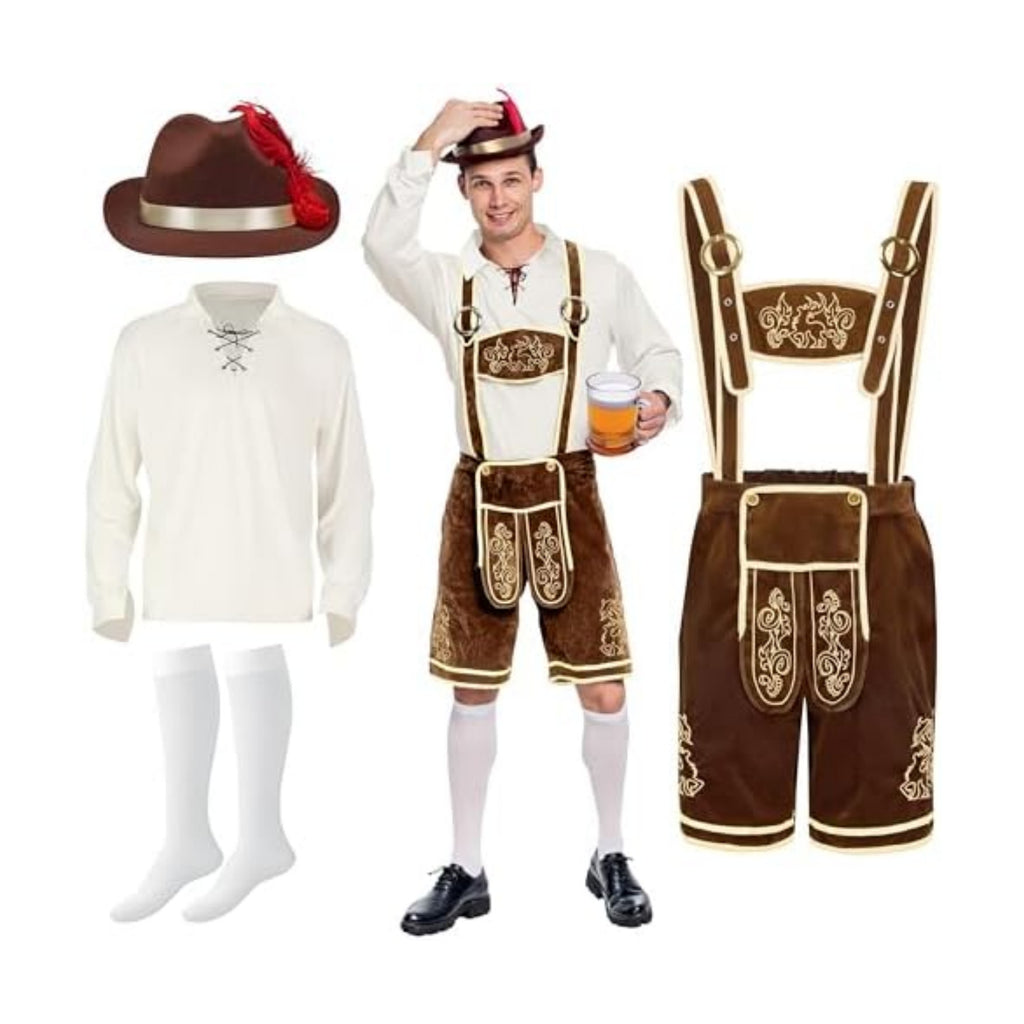 Spooktacular Creations Lederhosen Men Oktoberfest Outfit Costume, Halloween German Bavarian Costume for Adults Beer Festival