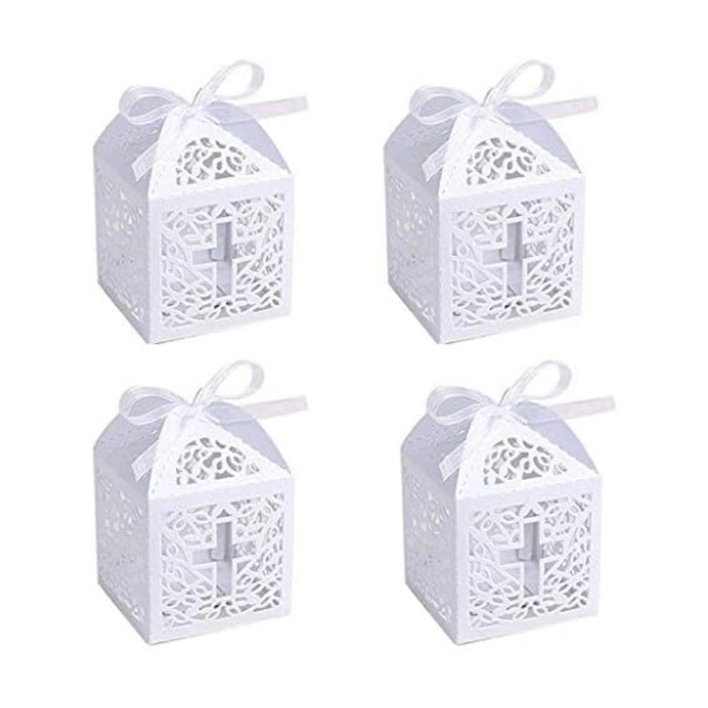 Sohapy 50Pcs Baptism Christening Favor Boxes Candy Boxes Bag Gift Box Baby Shower Favor for Baby Cute Birthday Decoration Shower Party decoration Supplies (white)