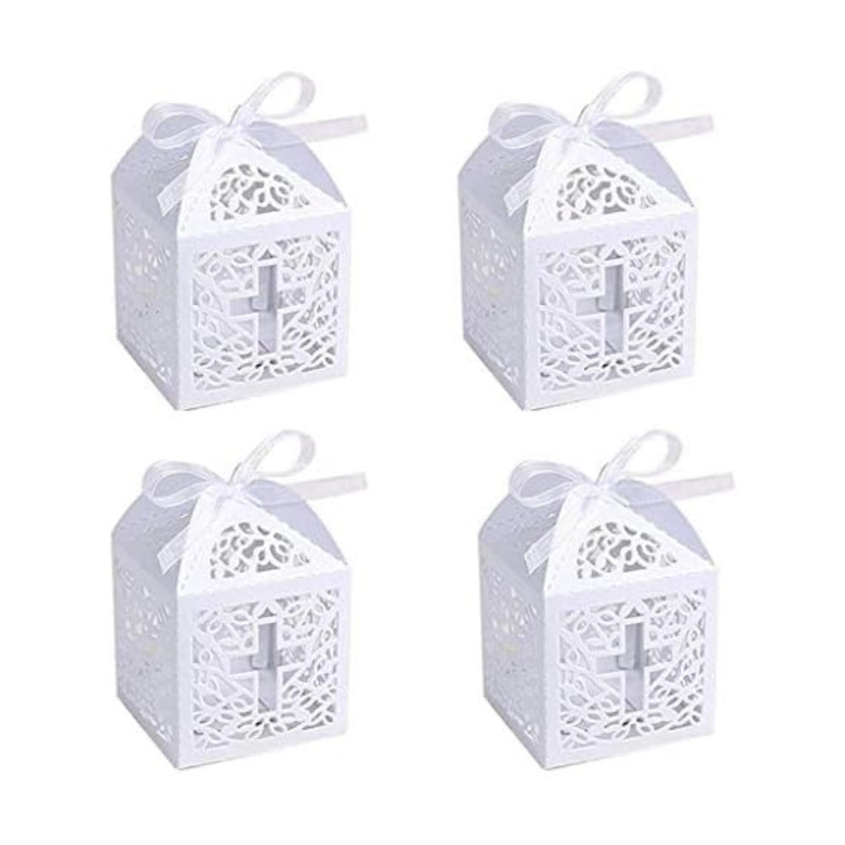 Sohapy 50Pcs Baptism Christening Favor Boxes Candy Boxes Bag Gift Box Baby Shower Favor for Baby Cute Birthday Decoration Shower Party decoration Supplies (white)
