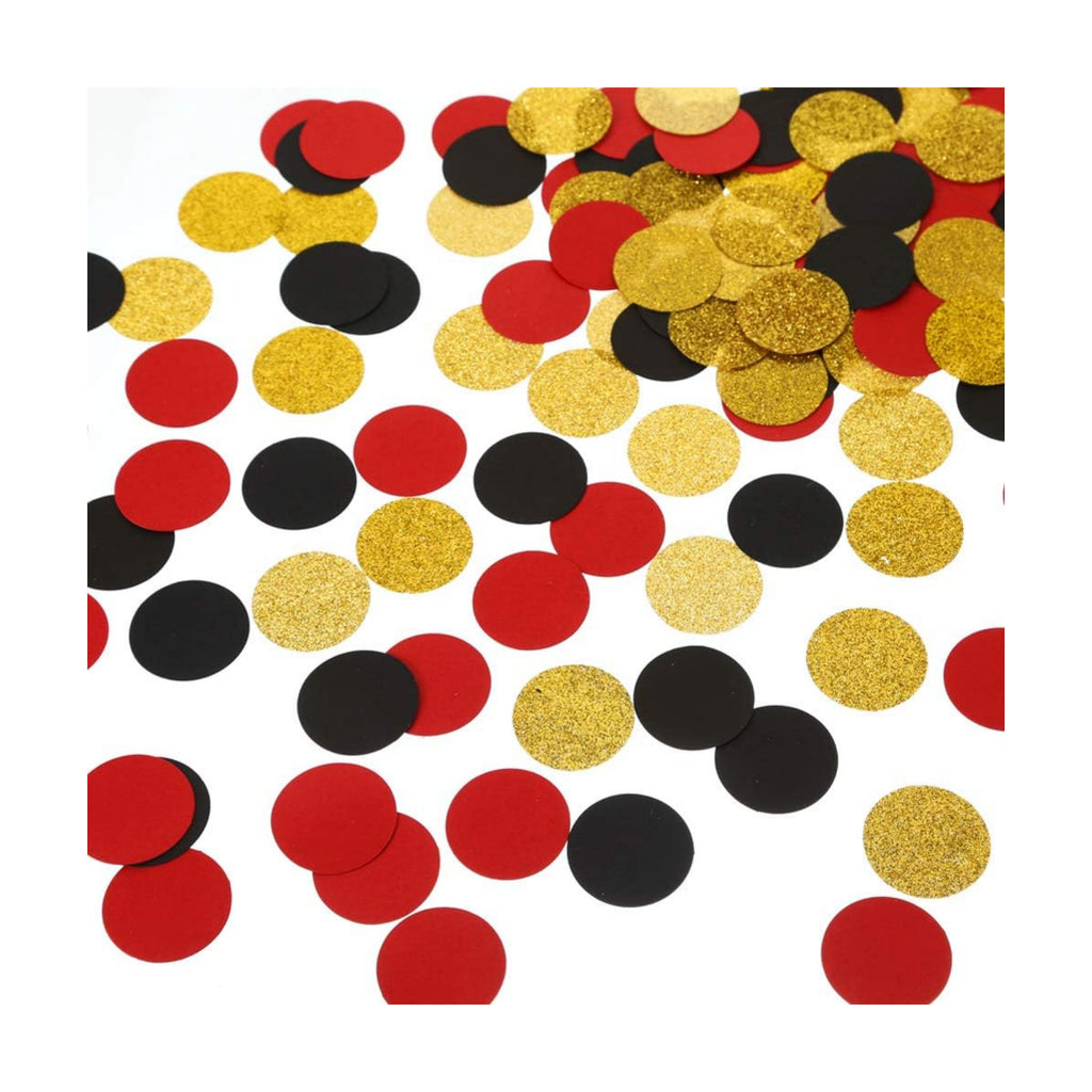 MOWO Gold Glitter, Black and Red Confetti Circles Table Decoration, 300pc