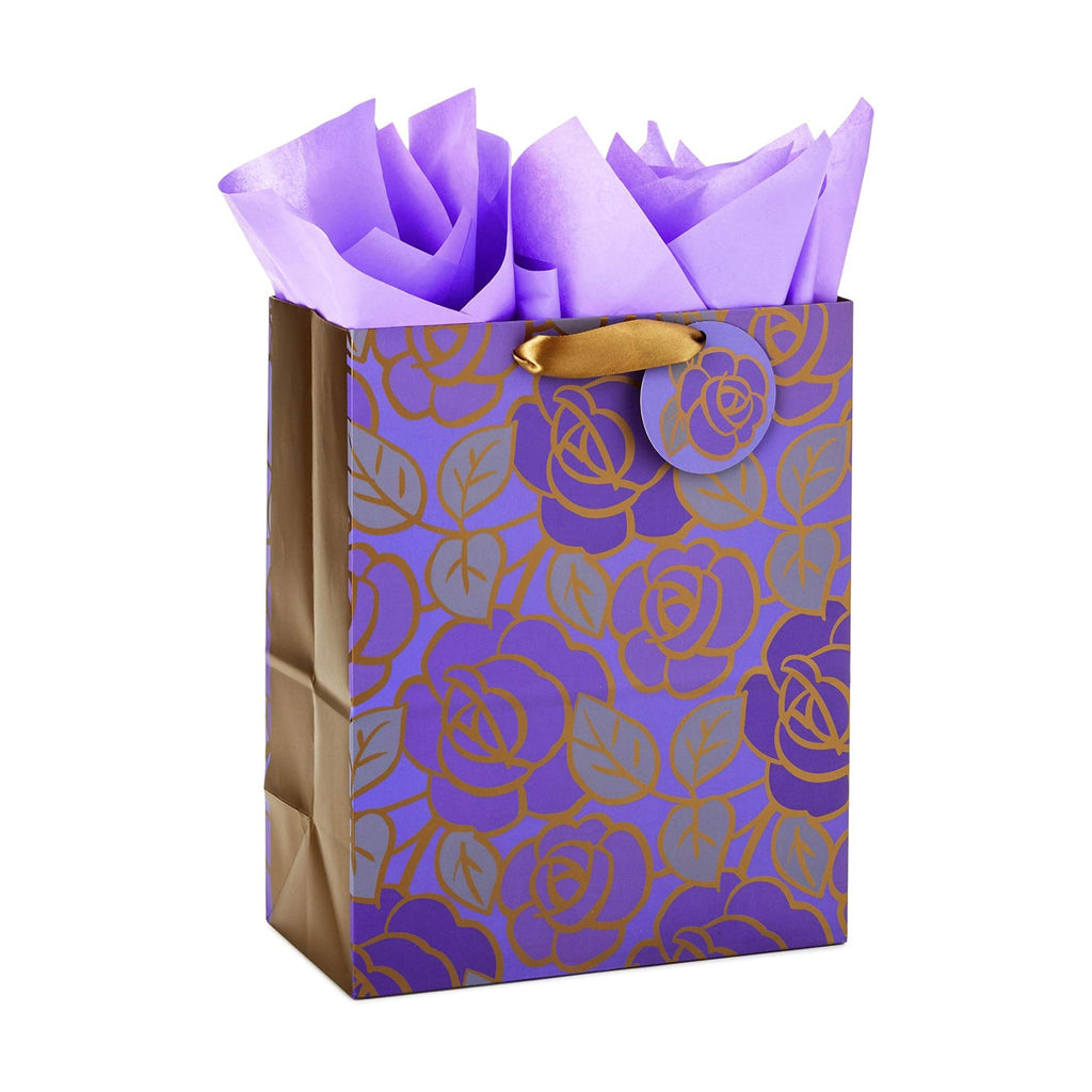 Hallmark 13" Large Gift Bag with Tissue Paper (Flowers, Gold Accents)