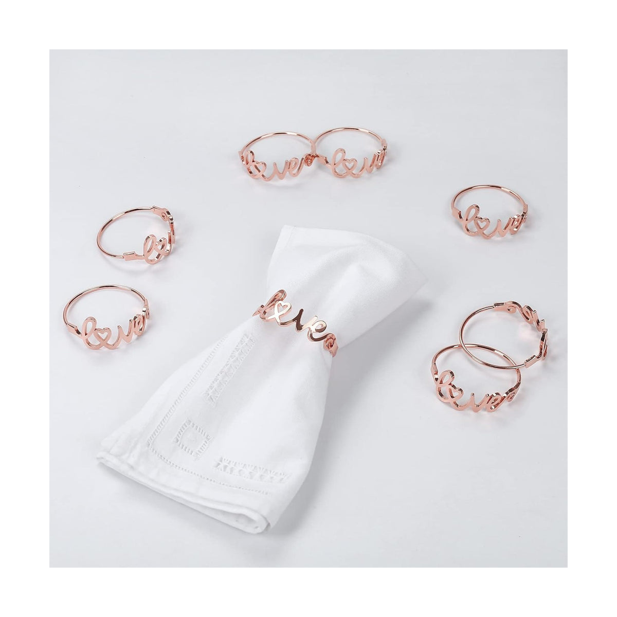 wonlex Valentines Napkin Rings Set of 12, Gold Napkin Holder for Valentine’s Day, Wedding, Banquet, Love Napkin Holders, Spring Serviette Buckles for Table Setting (Love - Rose Gold)