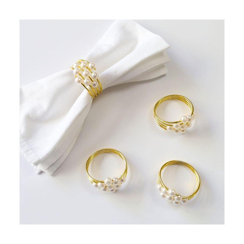 wonlex Thanksgiving Napkin Rings Set of 12, Pearl Napkin Ring Holder for Tables, Holiday, Wedding Reception (Gold Pearls)