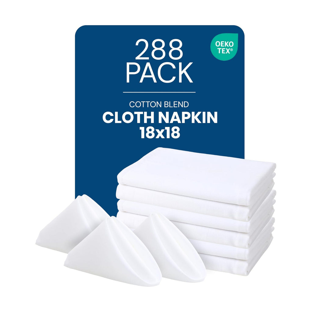 Bulk 288-Pack Cloth Napkins, 18"x18", Wrinkle Resistant, White, Sturdy