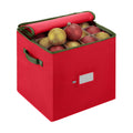 ZOBER Christmas Ornament Storage Box - Stores 64 3" Ornaments, With Dividers - Ornament Organizer Storage Box, Durable Christmas Containers Holder, Dual Zipper - Red