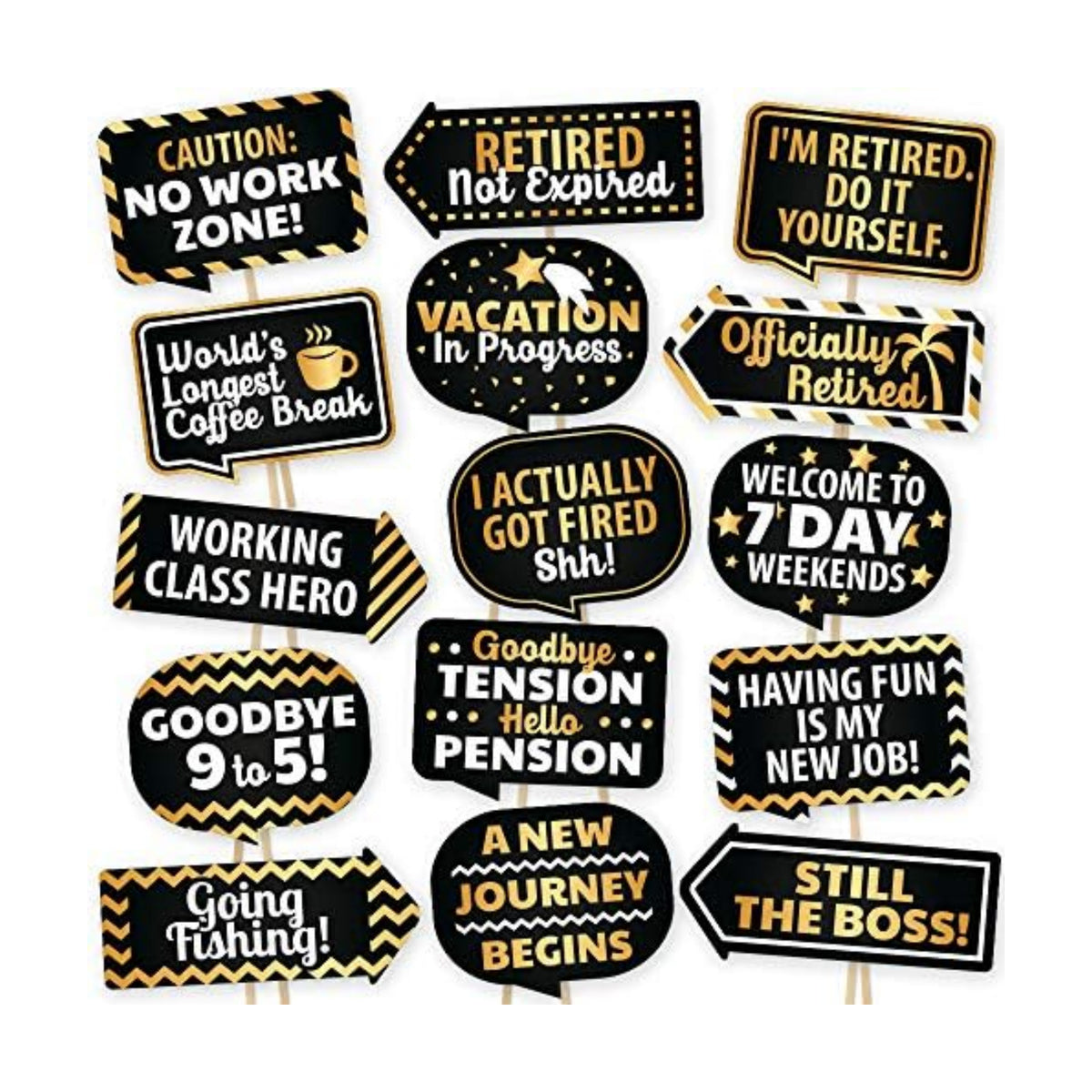 PartyGraphix Retirement Photo Booth Props - European Made Retirement Party Supplies - Easy to Assemble Selfie Props - Decorations Kit Includes 15 Pieces