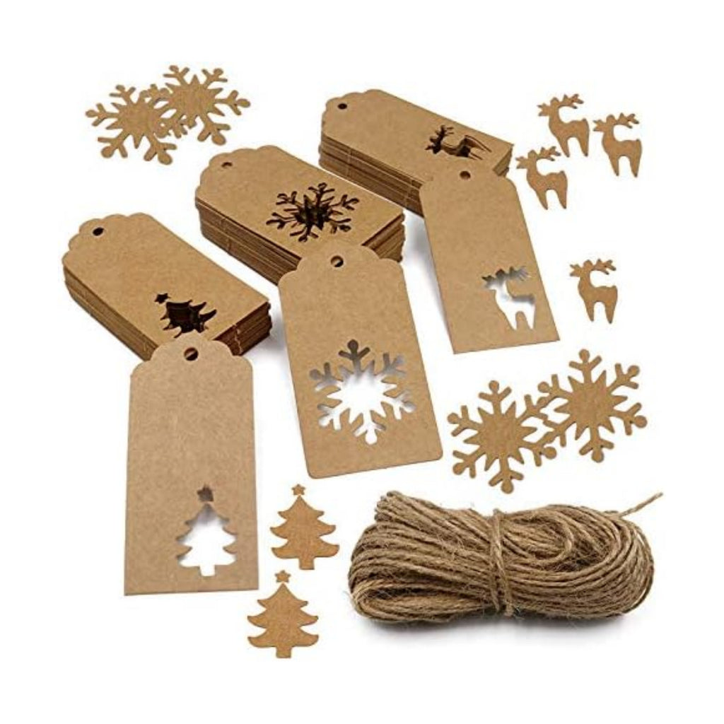 150 Pcs Christmas Tags,Xmas Tree Snowflake Reindeer Brown Kraft Paper Gift Wrap Tags with Jute String