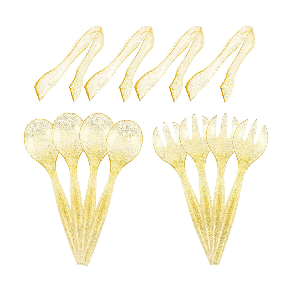 Supernal 72pcs Gold Glitter Plastic Serving Utensils Set for Party &Buffet