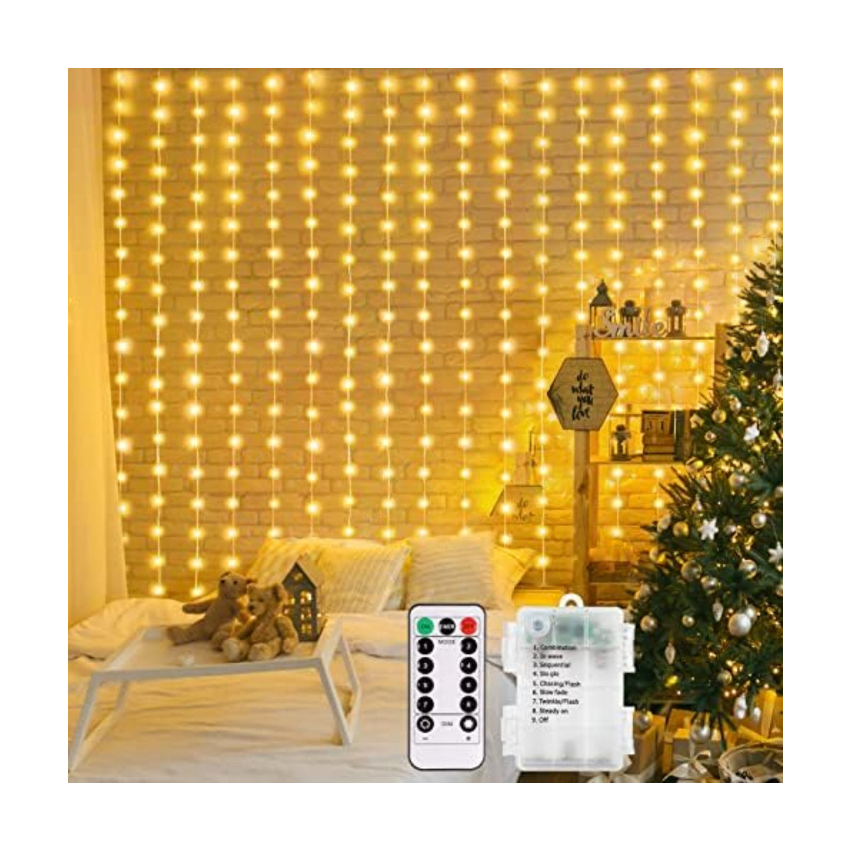 echosari Curtain Lights Battery Operated 6.6×6.6ft with Remote Timer