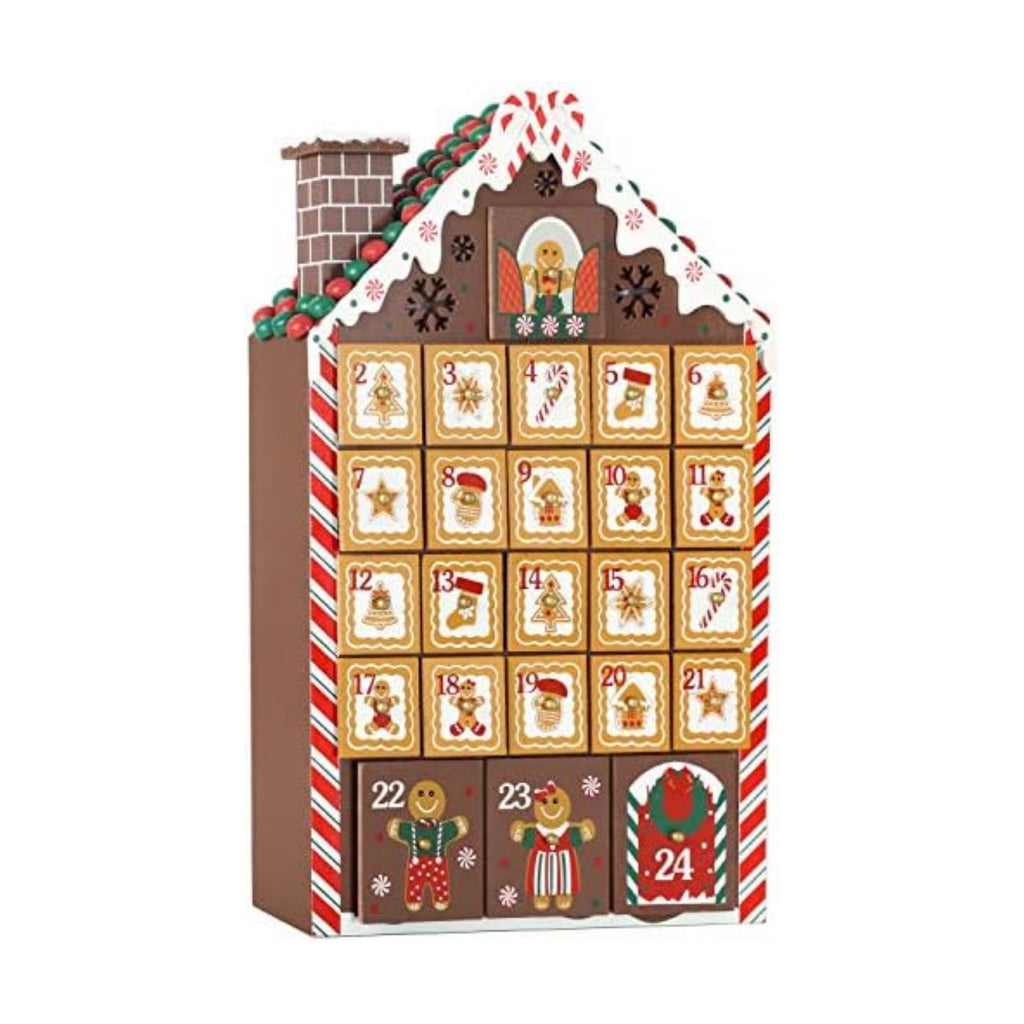 BRUBAKER Reusable Wooden Advent Calendar to Fill - Gingerbread House with LED Lighting - DIY Christmas Calendar 10.31 x 17.72 x 2.17 inches
