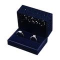 Hollow Velvet Ring Box Velvet Jewelry Box for Rings Couple Double Ring Bearer Box Engagement Gift (Dark Blue)